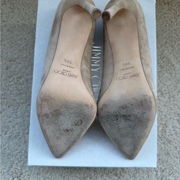 Jimmy Choo Romy 100 Nude Suede Heels - Picture 2 of 7